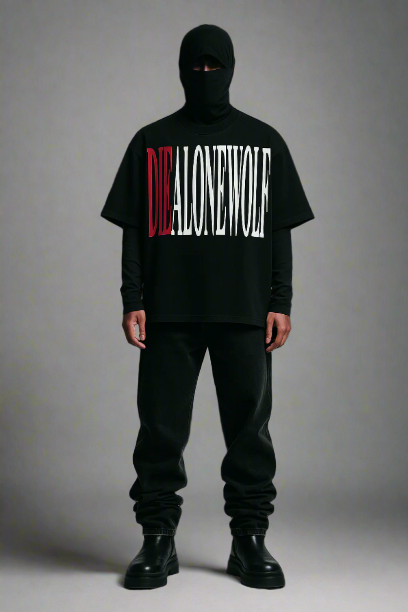 “DIE RED” DIEALONEWOLF® OVERSIZED T-Shirts (BLACK)