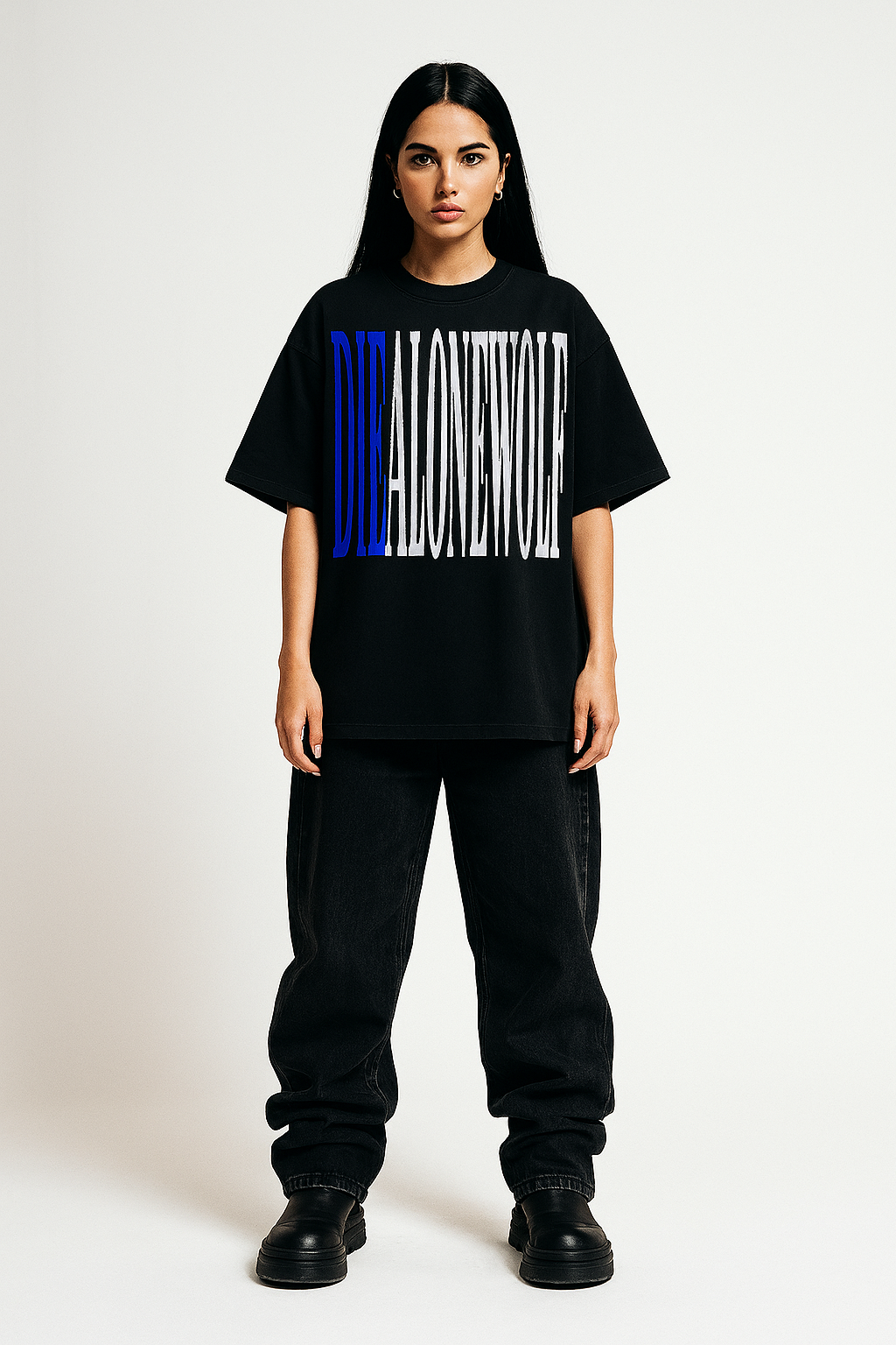 “DIE COLD” DIEALONEWOLF® OVERSIZED T-Shirts (BLACK)