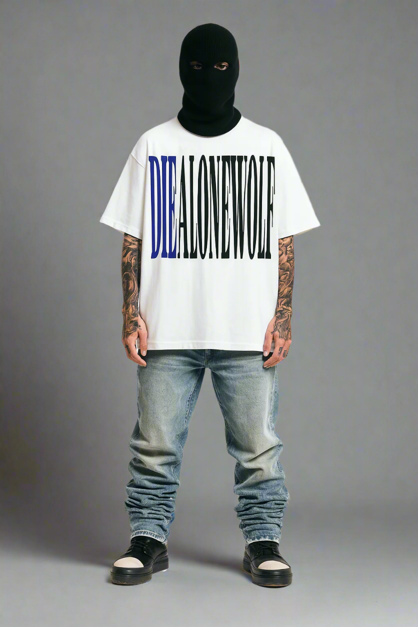 “DIE COLD” DIEALONEWOLF® Oversized T-Shirt (WHITE)