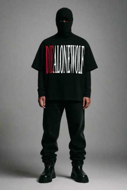 “DIE RED” DIEALONEWOLF® OVERSIZED T-Shirts (BLACK)