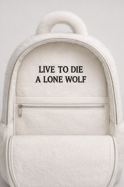 DIEALONEWOLF® — “FUR ARMOR: BONE WHITE” BACKPACK