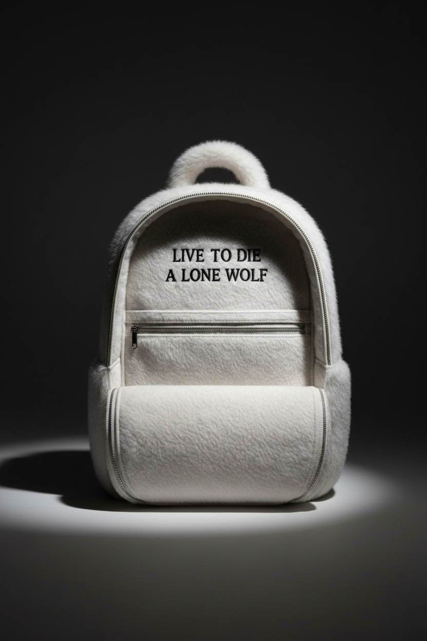 DIEALONEWOLF® — “FUR ARMOR: BONE WHITE” BACKPACK